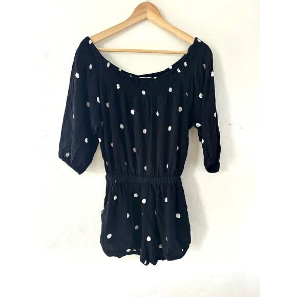 Ava Sky Black Polka Dot Off The Shoulder Romper One Piece Shorts Set Size Small - Picture 1 of 12